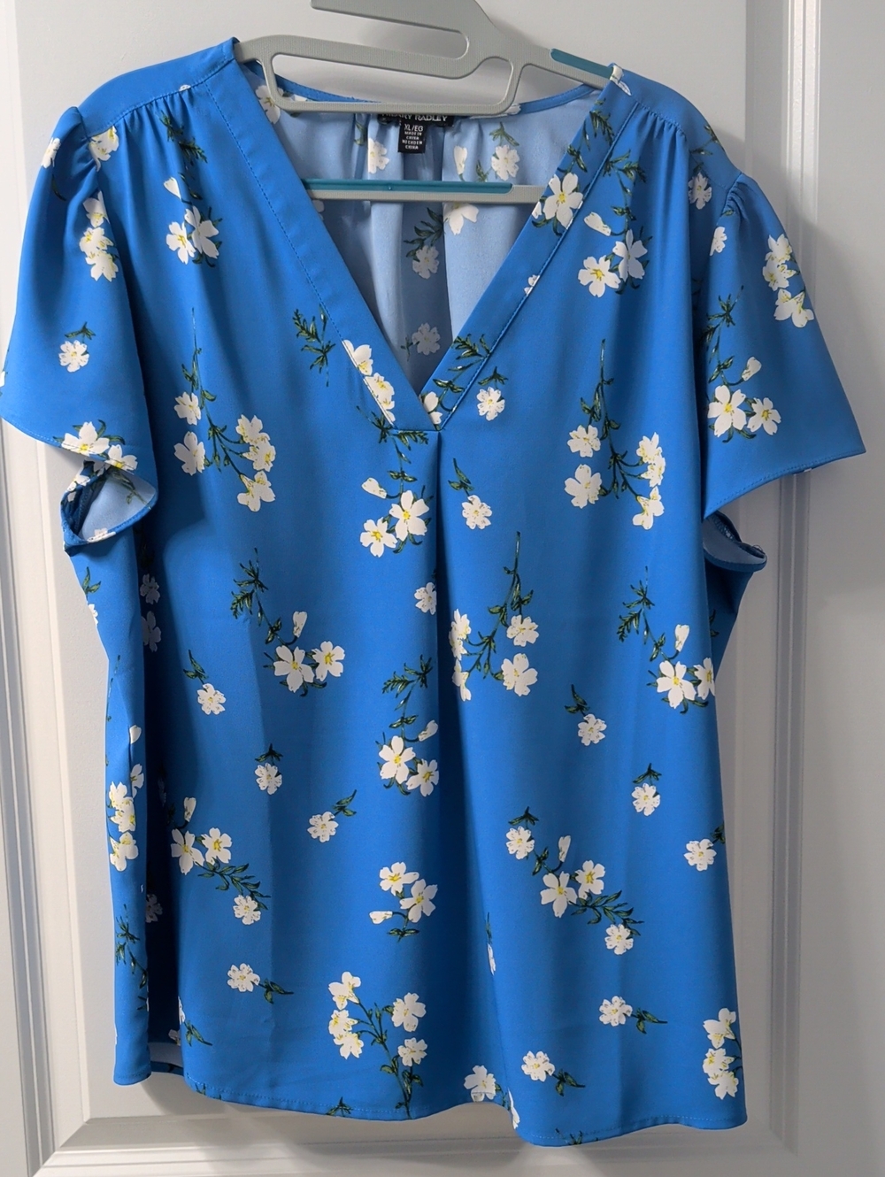Hilary Radley RoyalBlue Floral V-Neck Flutter Sleeve Top
